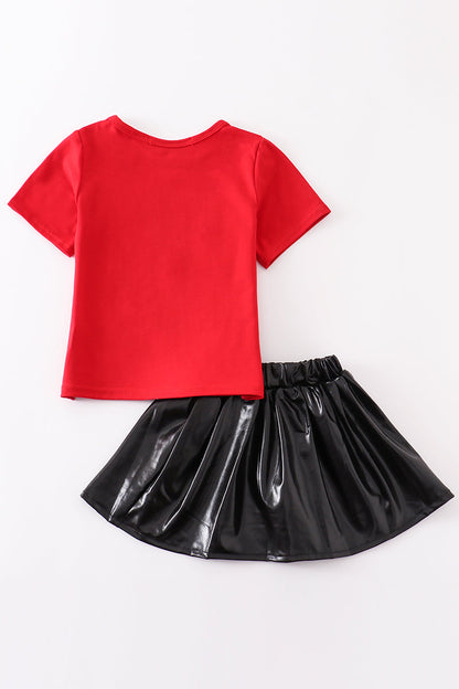 Red Bulldog Sequin Laser Skirt Set