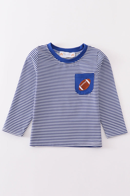 Royal Blue Stripe Football Embroidery Top