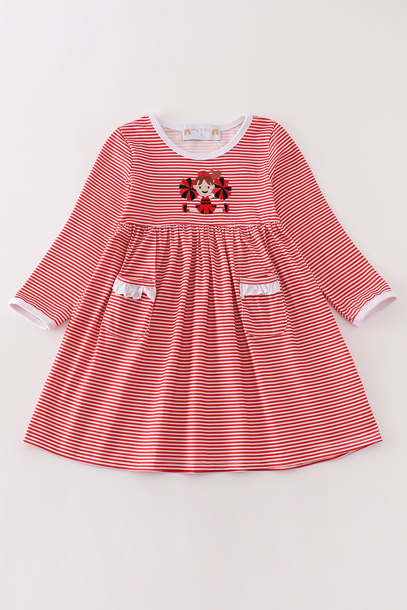 Red Stripe Cheer Team Embroidery Dress