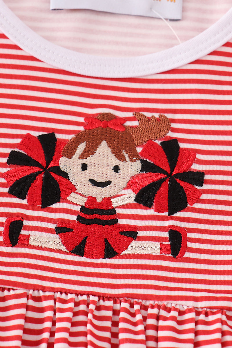 Red Stripe Cheer Team Embroidery Dress