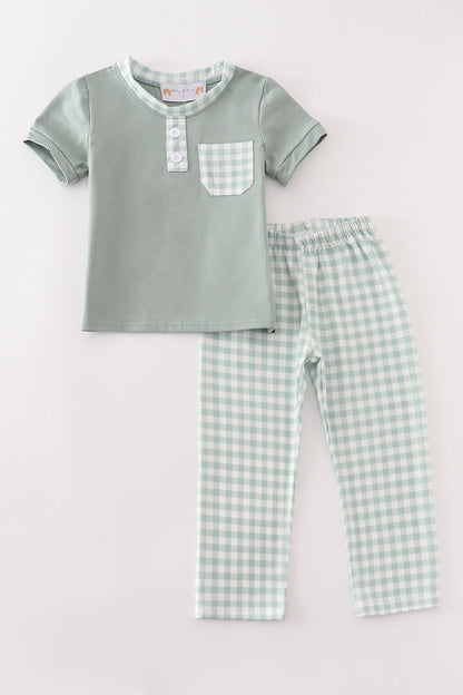 Sage Plaid Pocket - Boy Set