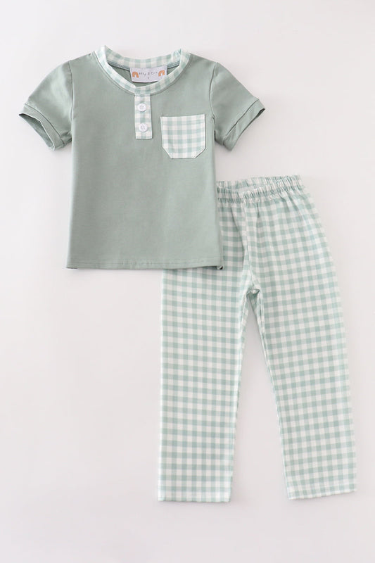 Sage Plaid Pocket - Boy Set