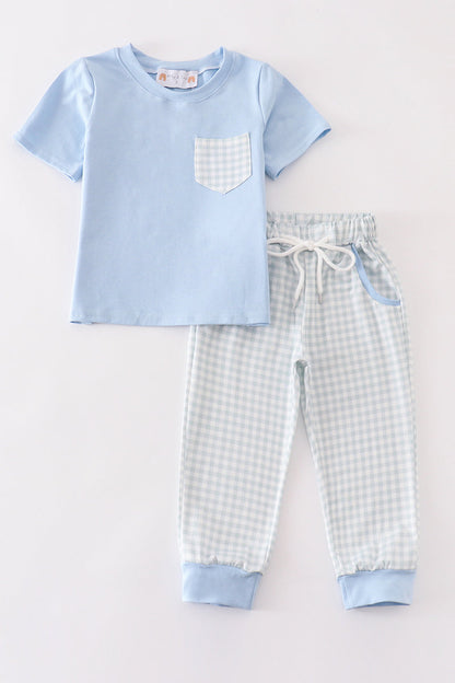 Blue Gingham - Boy Pants Set