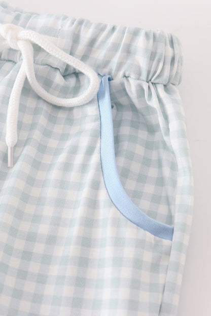 Blue Gingham - Boy Pants Set