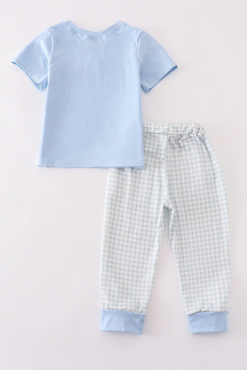 Blue Gingham - Boy Pants Set