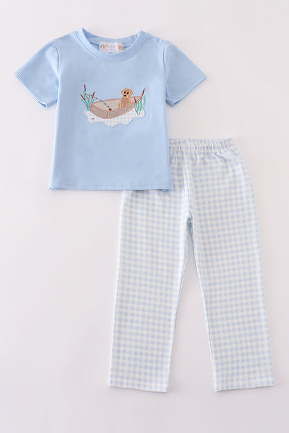 Blue Fishing Puppy - Boy Pants Set