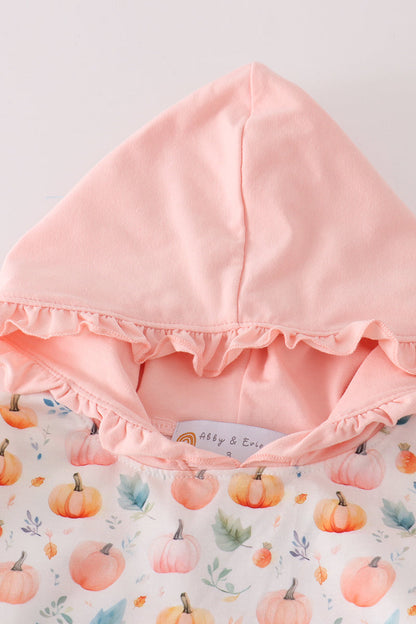 Pink Pumpkin Print Girl Hoodie Set