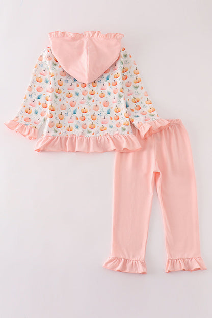 Pink Pumpkin Print Girl Hoodie Set