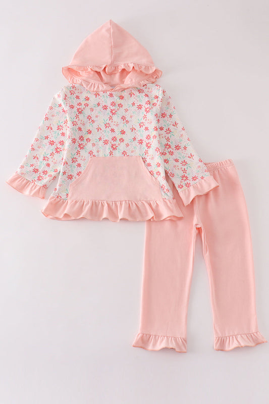 Pink Floral Girl Hoodie Set