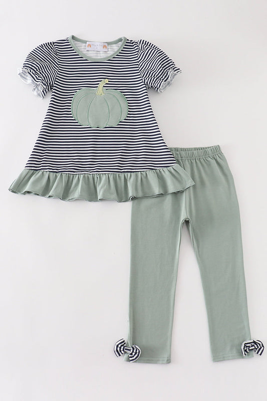 Sage Pumpkin Stripe Set - Girl