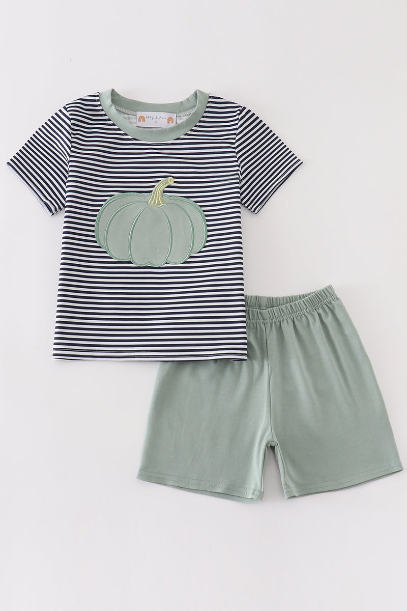 Sage Pumpkin Striped - Boy Shorts Set