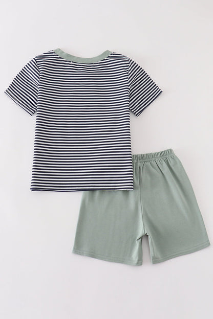 Sage Pumpkin Striped - Boy Shorts Set