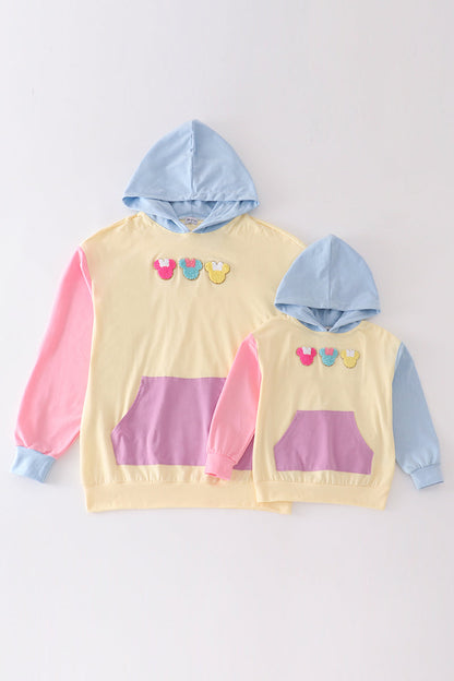 Color Blocked French Knot Hoodie Top - Mommy & Me