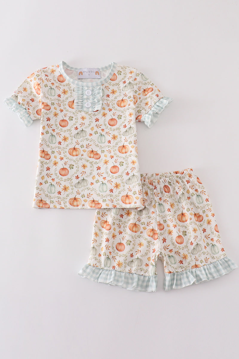 Green Pumpkin Ruffle Shorts Set