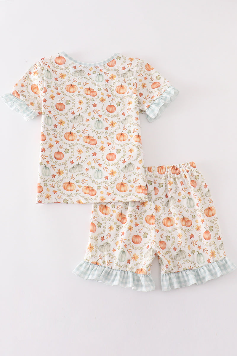 Green Pumpkin Ruffle Shorts Set