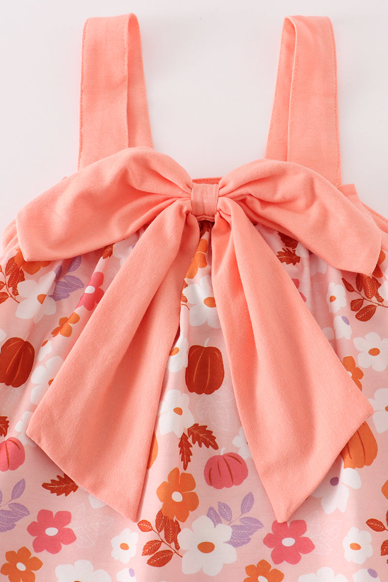 Pumpkin Floral Print Bow Dress