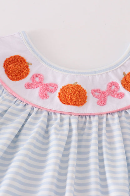 Blue Stripe Pumpkin French Knot - Girl Set