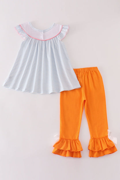 Blue Stripe Pumpkin French Knot - Girl Set