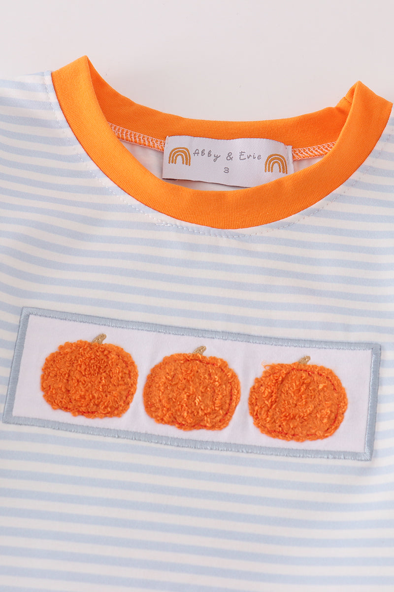 Blue Stripe Pumpkin French Knot - Boy Set