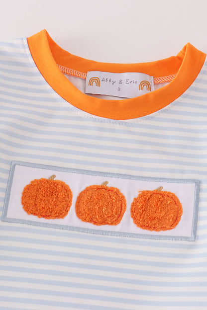 Blue Stripe Pumpkin French Knot - Boy Set