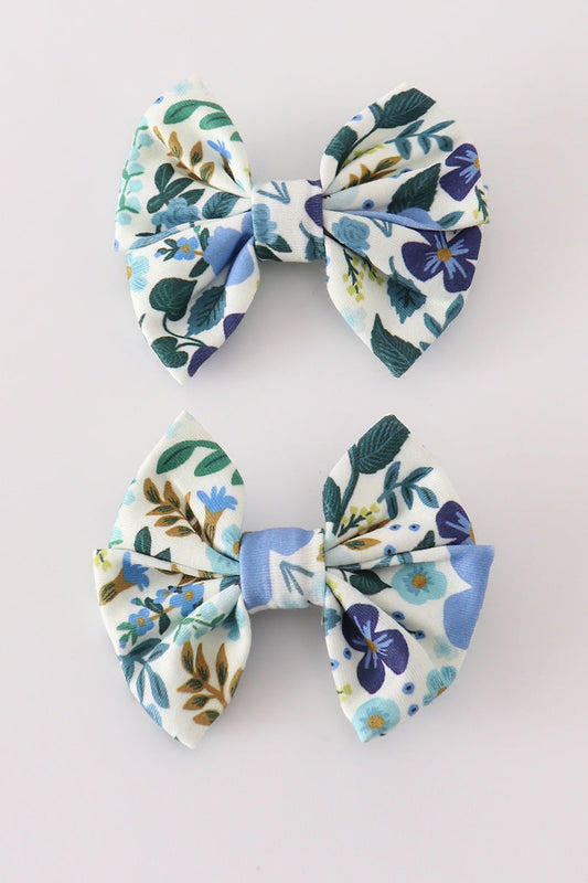 Blue Floral Print Hairbow