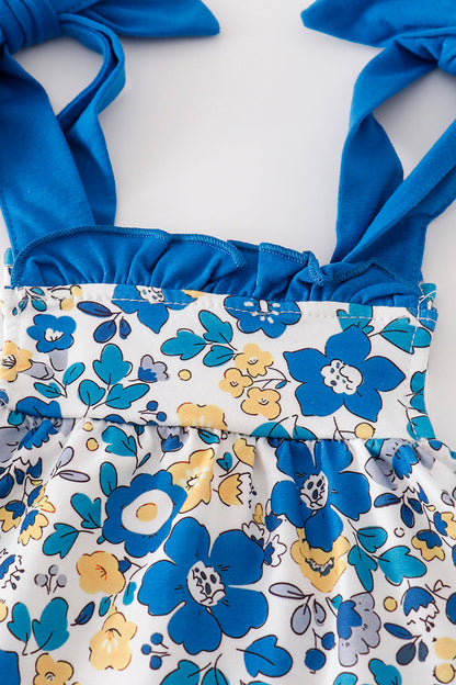 Blue Floral Print Ruffle - Baby Bloomers Set