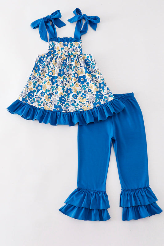 Blue Floral Print - Girl Set