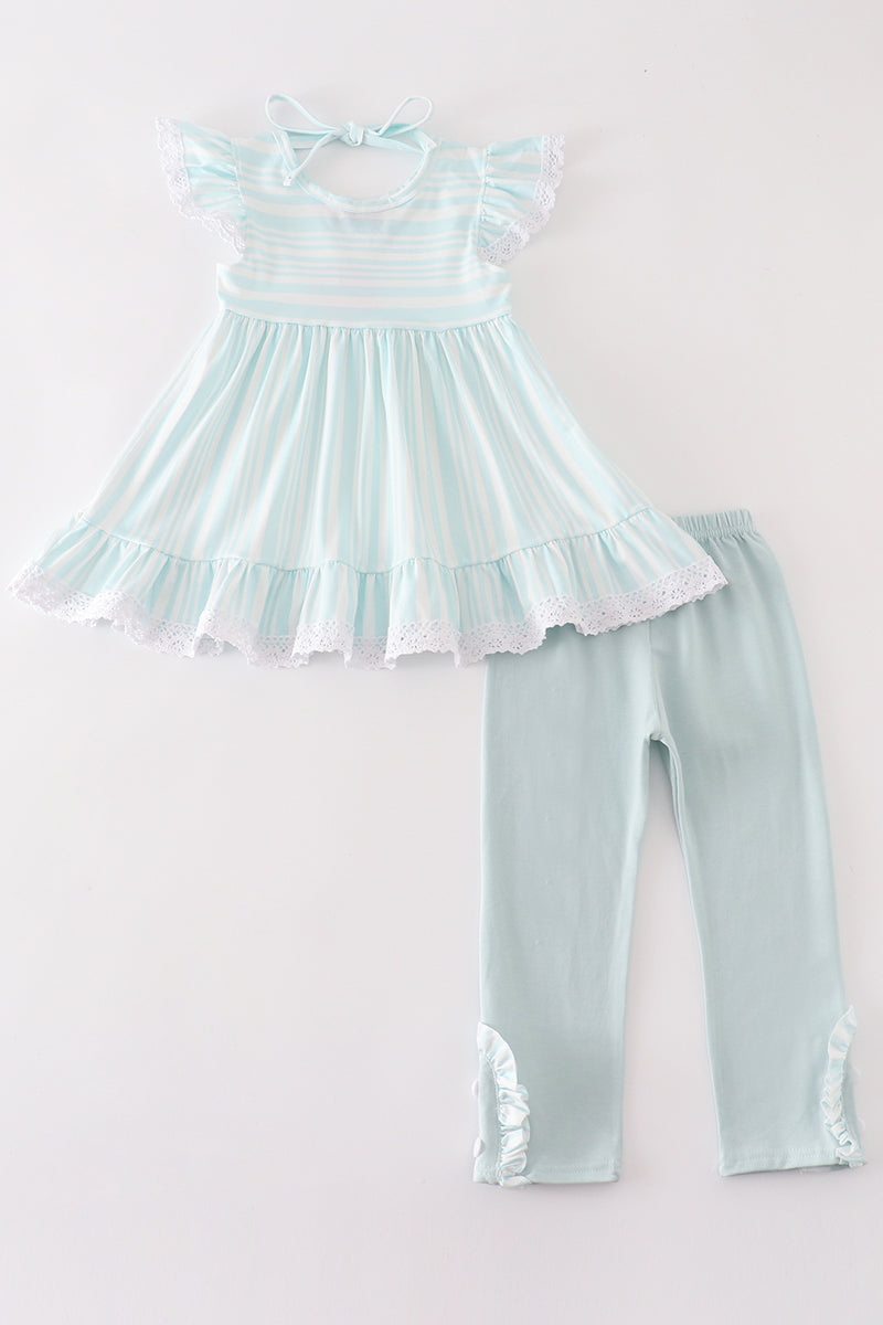 Blue Stripe Ruffle - Girl Set