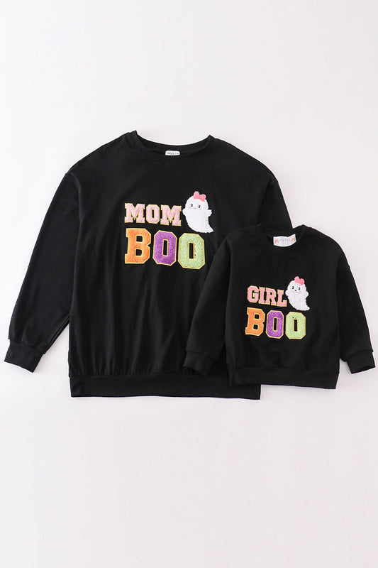 Black Halloween BOO Chenille Patch Top - Mommy & Me