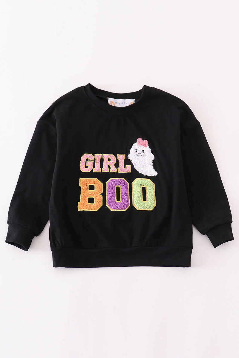 Black Halloween BOO Chenille Patch Top - Mommy & Me