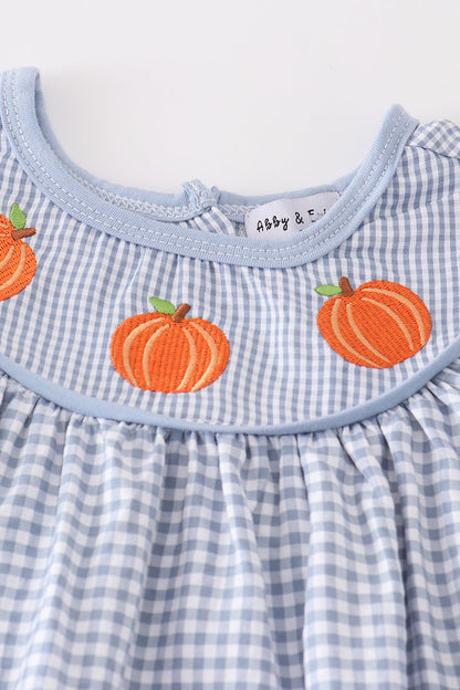 Blue Gingham Pumpkin Embroidery - Girl Set