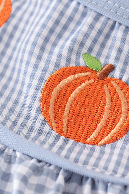 Blue Gingham Pumpkin Embroidery - Girl Set