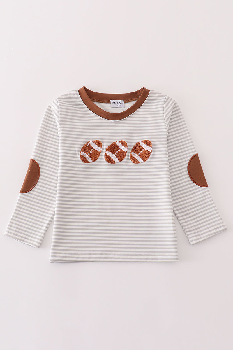 Brown Football French Knot Stripe - Boy Top