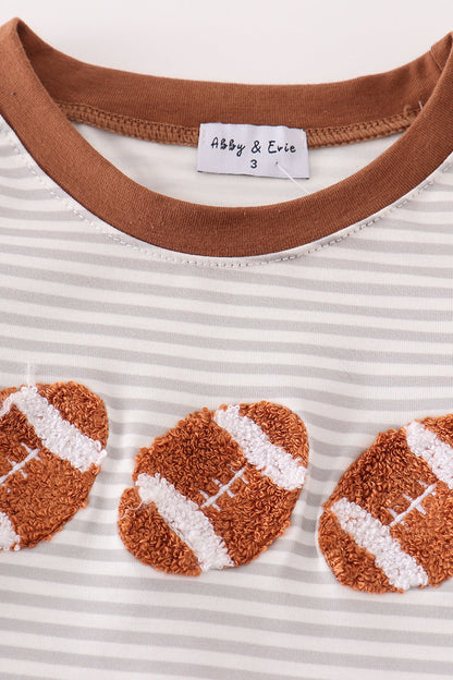 Brown Football French Knot Stripe - Boy Top