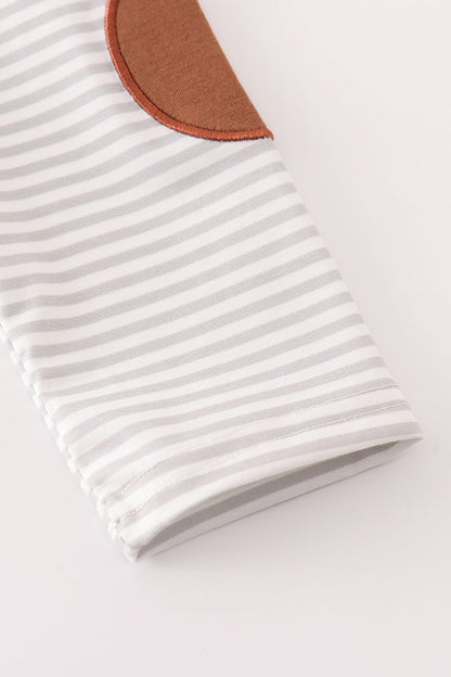 Brown Football French Knot Stripe - Boy Top