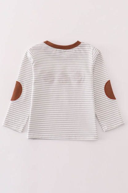 Brown Football French Knot Stripe - Boy Top