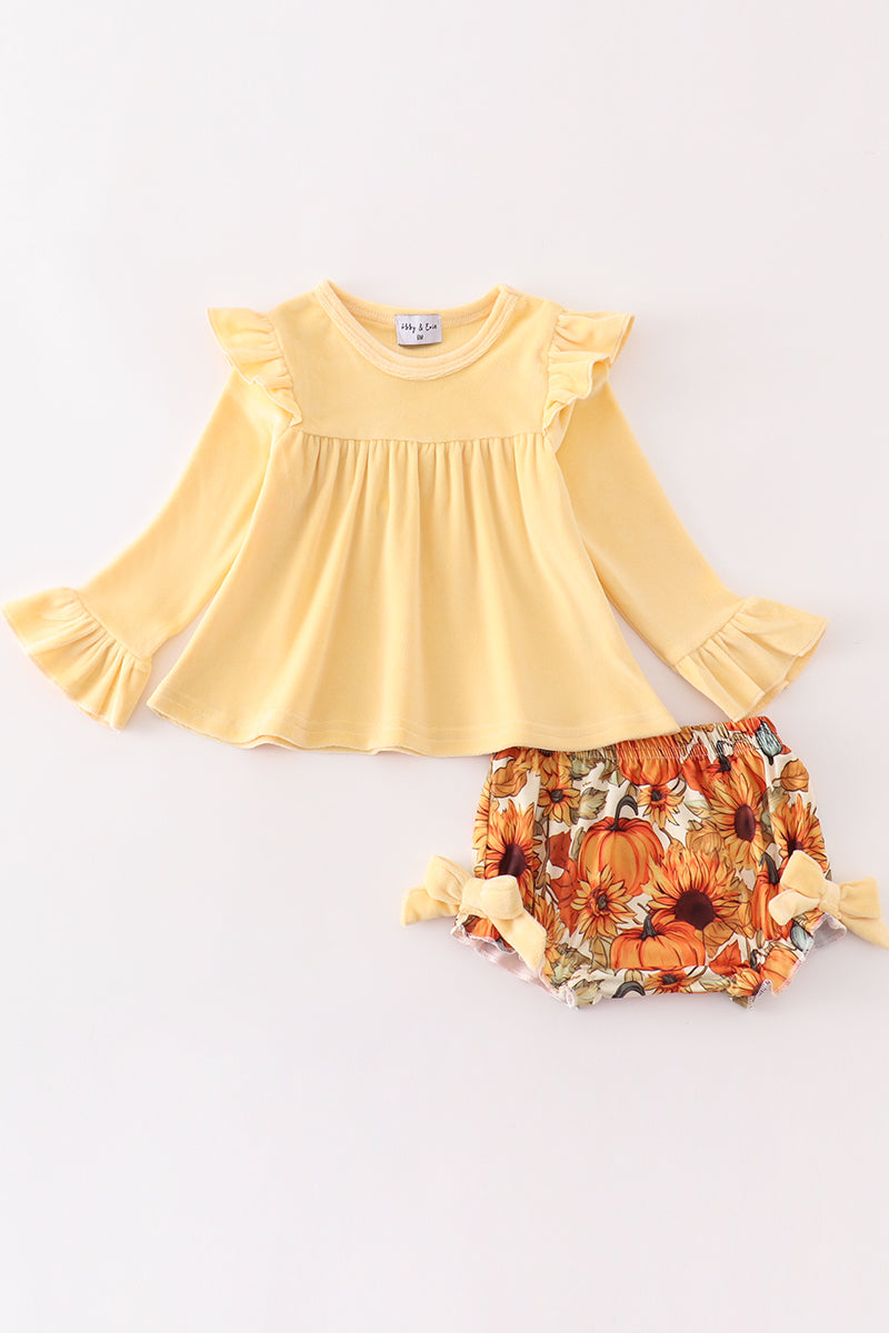 Beige Velvet Pumpkin - Baby Girl Set