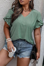 Plus Size Eyelet V-Neck Petal Sleeve Blouse